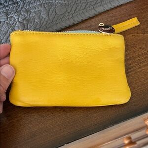 Clare V Coin Clutch Yellow w/ blue zipper Leather Pouch - NWT Adorable!